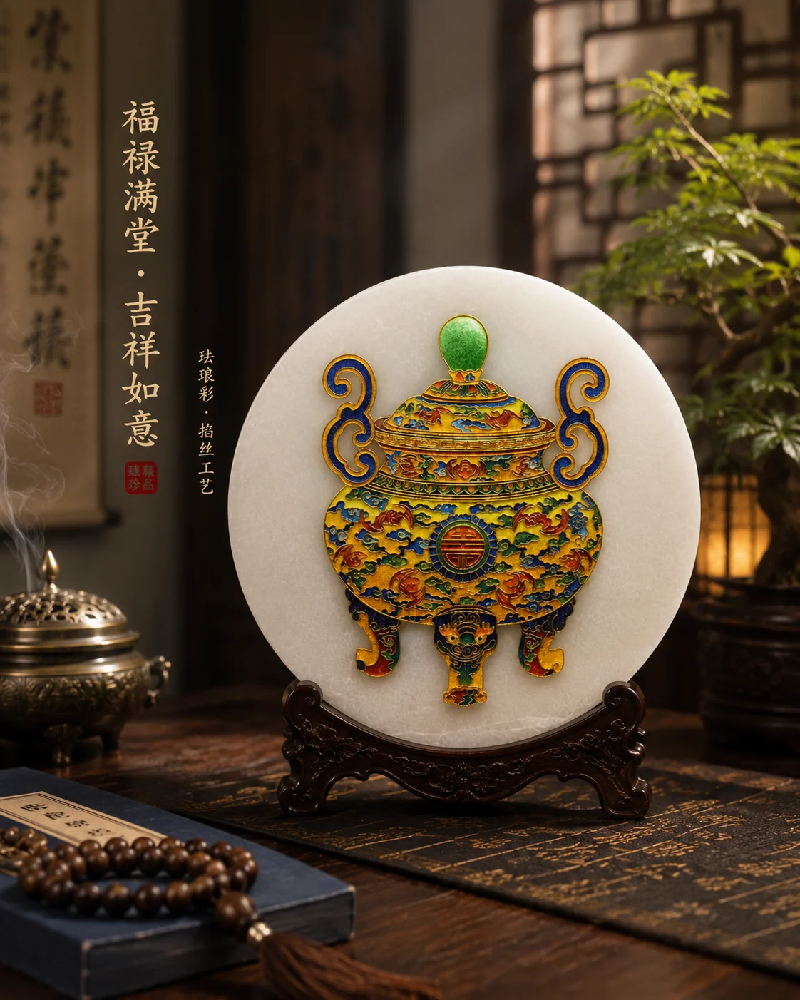 场景图-玉石-珐琅金鼎-25cm-1680元