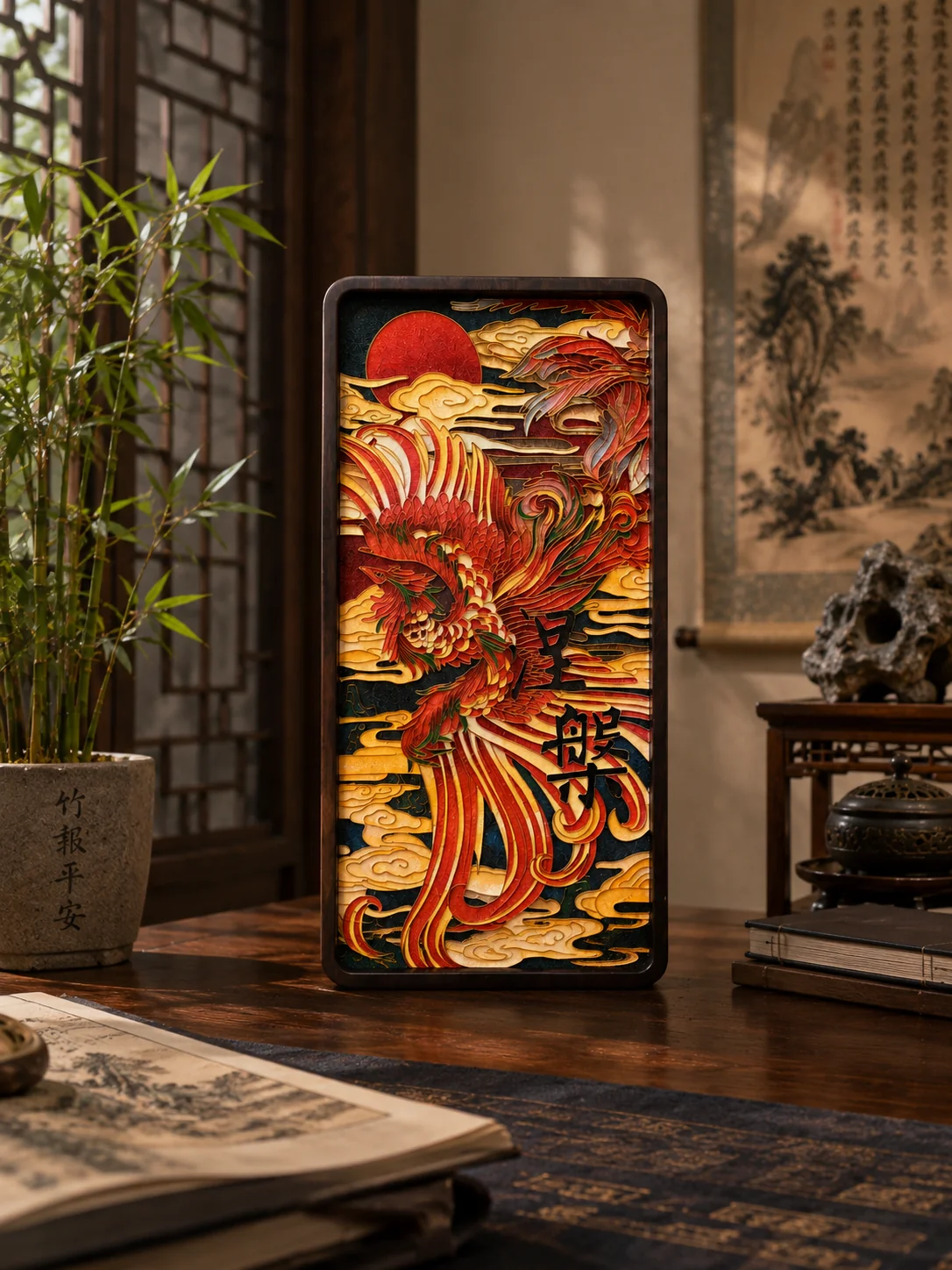 场景图-黑檀-凤凰涅槃-15*3-cm-1680元