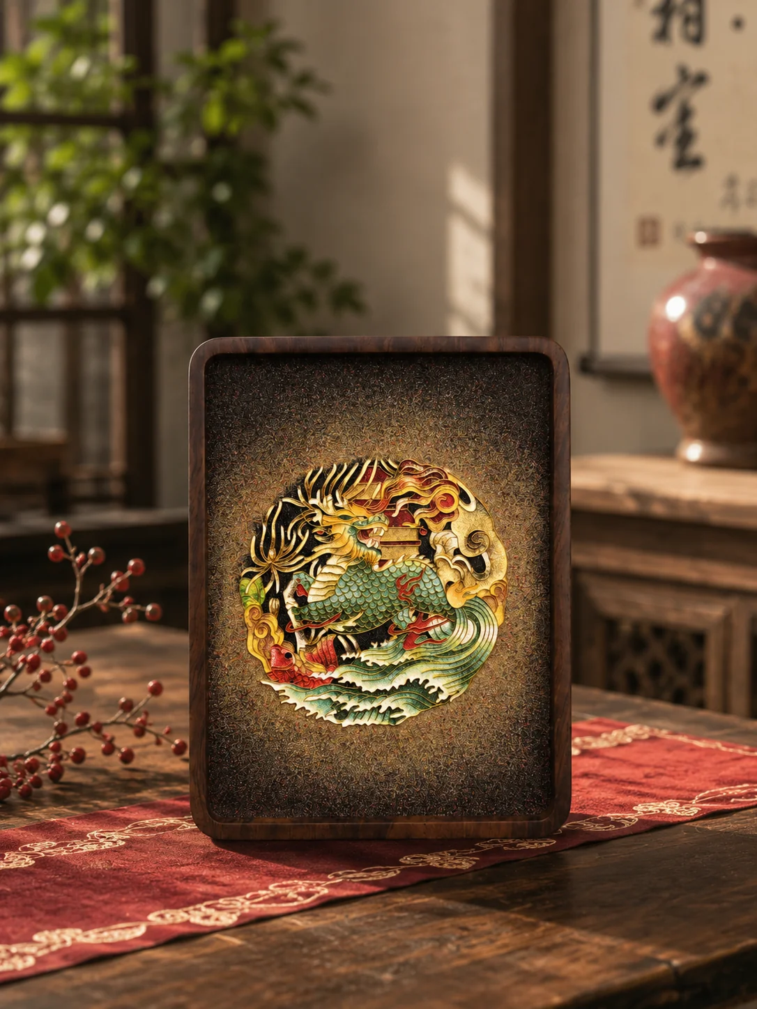 场景图-黑檀-麒麟献瑞-15*20cm-888元