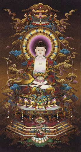 掐丝珐琅唐卡.三宝佛.阿弥陀佛 (精工)