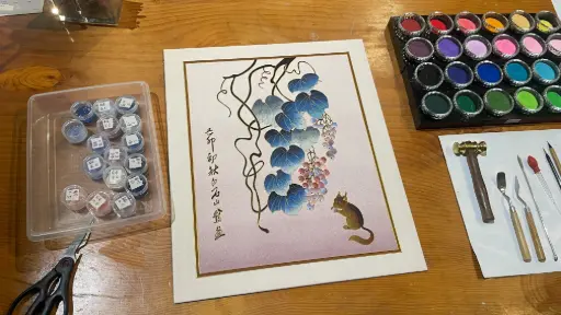 国画.松鼠与葡萄 43x51