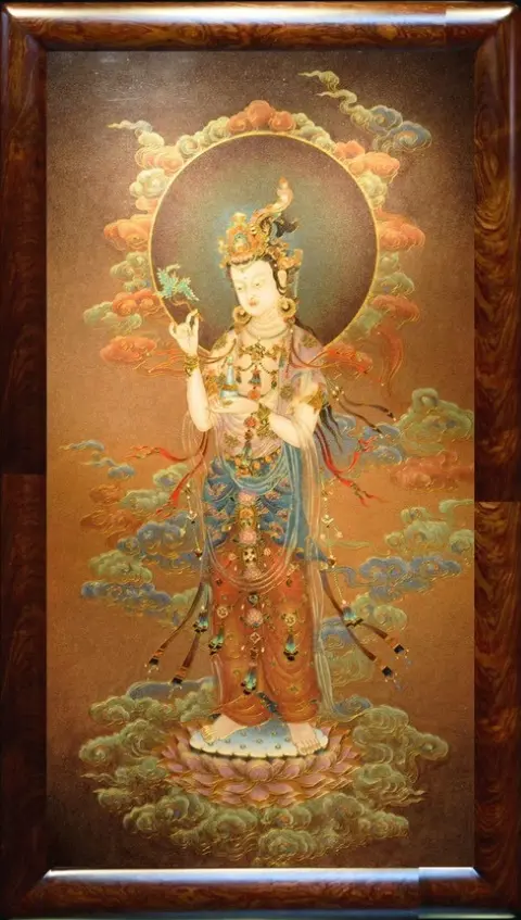 掐丝珐琅唐卡.西方三圣.观音菩萨